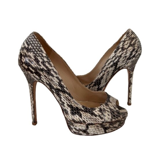 JIMMY CHOO Eleaphe Snake Print Leather Heels Size 36.5 / 6.5 - Picture 1 of 7